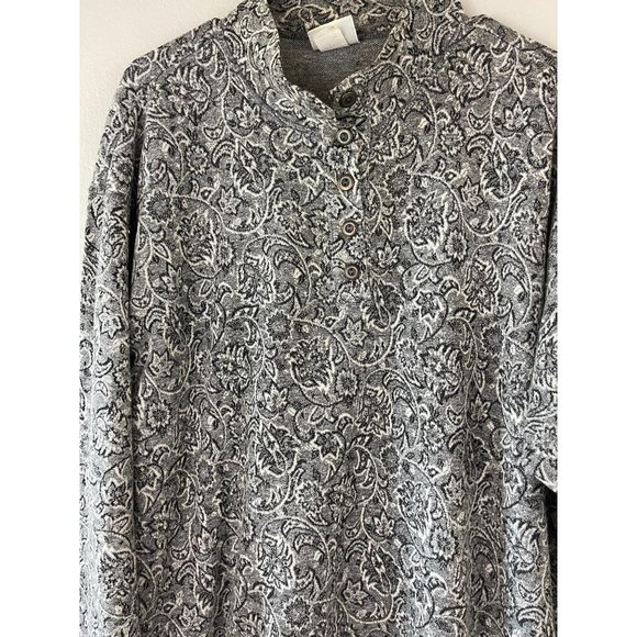 Men's David Wayne Paisley Shirt L/S Grey Polo - Picture 2 of 6